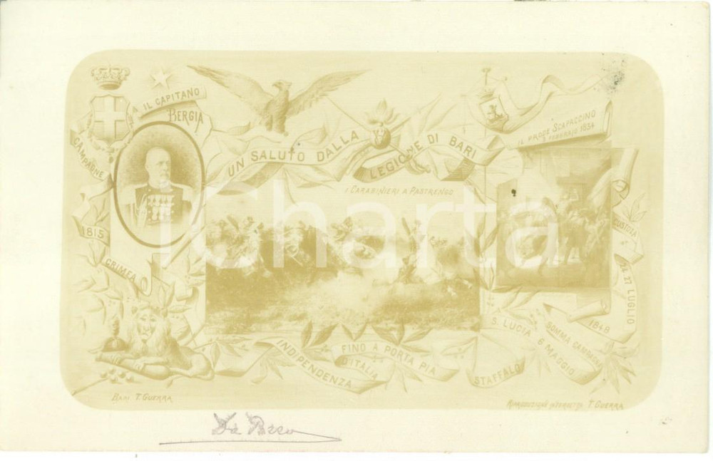 Cartolina originale da collezione 1900 ca LEGIONE DI BARI Capitano Chiaffredo BERGIA Cartolina reggimentale FP NV 1