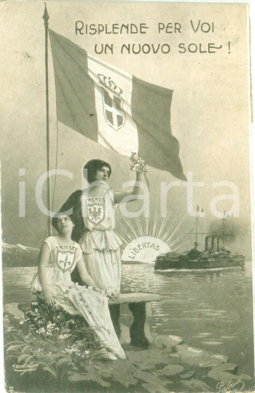 Cartolina originale da collezione 1915 PROPAGANDA WW1 Trento e Trieste risplende per voi un nuovo sole Cartolina 1