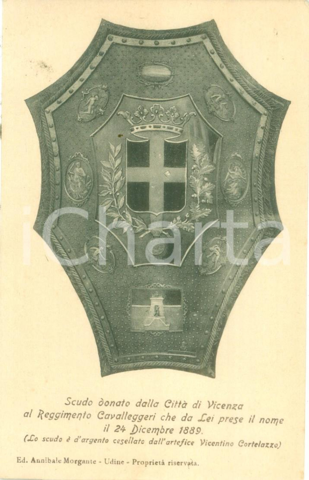 Cartolina originale da collezione 1900 ca VICENZA Scudo del reggimento Cavalleggeri Cartolina FP NV 1