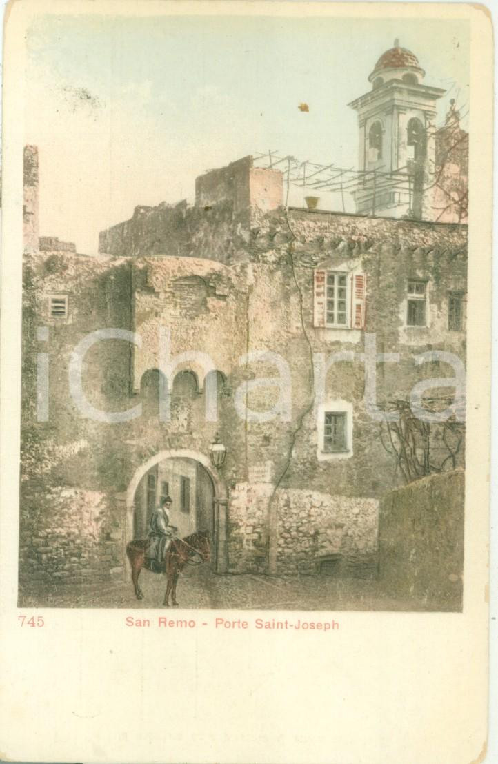 Cartolina originale da collezione 1900 ca SANREMO IM A cavallo alla Porta di SAN GIUSEPPE Cartolina FP NV 1