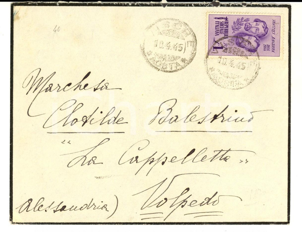 Cartolina originale da collezione 1945 STORIA POSTALE Busta con affrancatura FRATELLI BANDIERA RSI 1