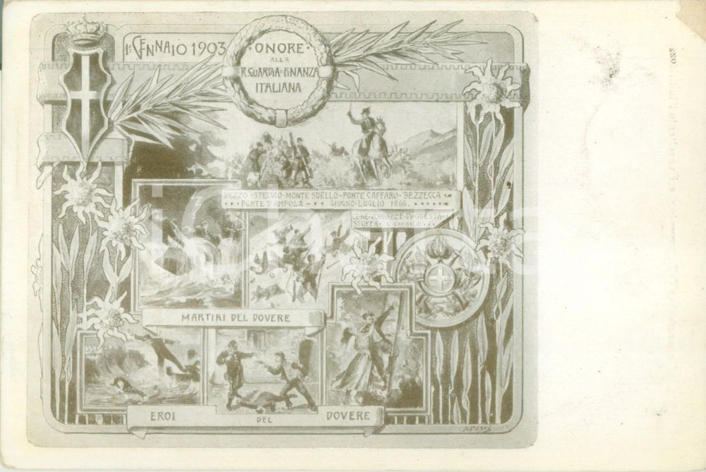 Cartolina originale da collezione 1903 Regia Guardia di Finanza Italiana Cartolina reggimentale ILLUSTRATA FP NV 1