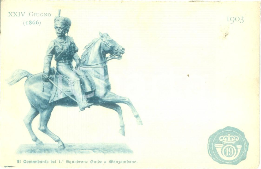 Cartolina originale da collezione 1903 19Â° CAVALLEGGERI GUIDE Comandante a cavallo Cartolina reggimentale FP NV 1