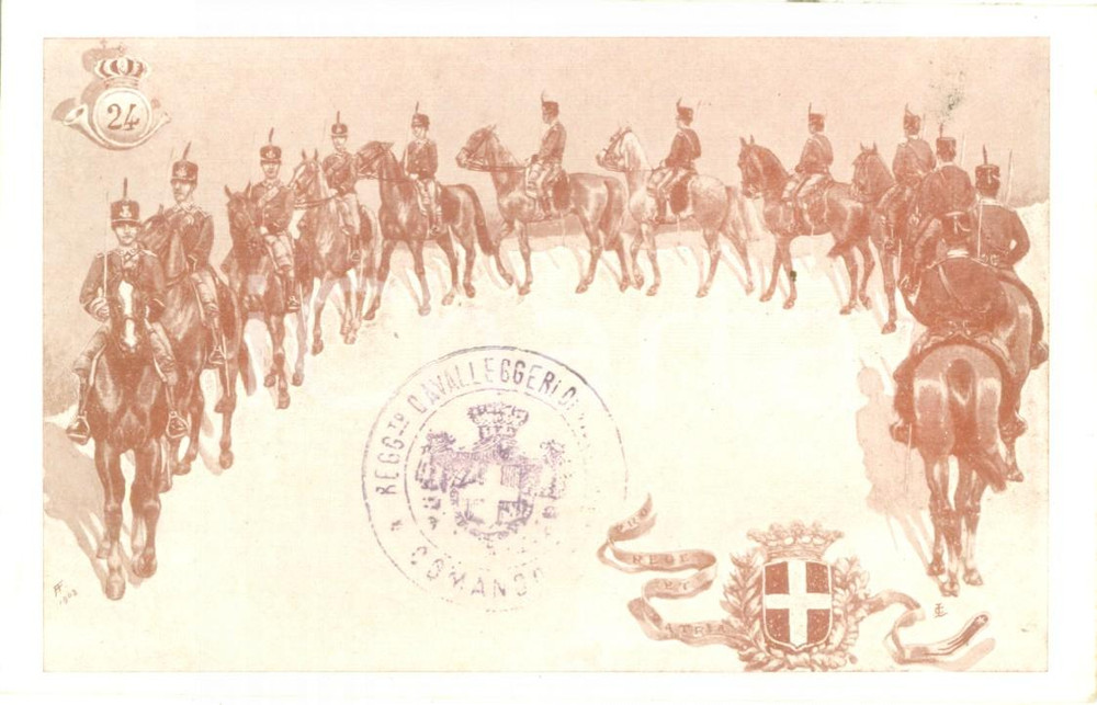 Cartolina originale da collezione 1900 ca 24Â° REGGIMENTO CAVALLEGGERI Cartolina reggimentale ILLUSTRATA FP NV 1