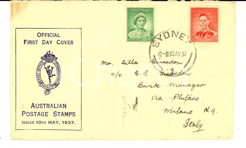Materiale pubblicitario d’epoca 1937 STORIA POSTALE AUSTRALIA FDC Australian Postage Stamp from SYDNEY 1