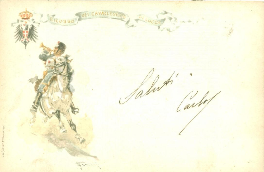 Cartolina originale da collezione 1911 CAVALLEGGERI DI LUCCA Cartolina reggimentale ILLUSTRATA FP VG 1