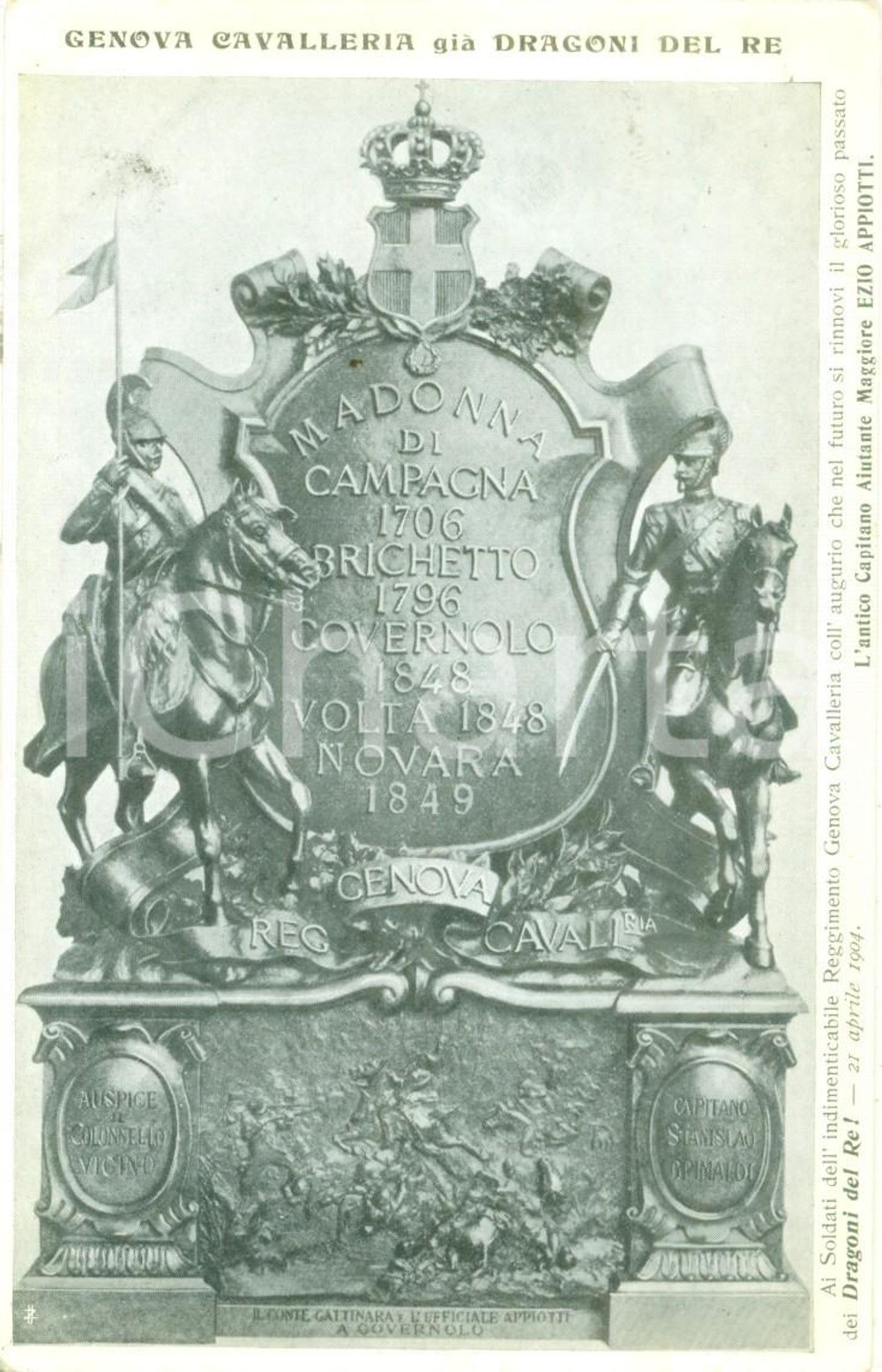Cartolina originale da collezione 1900 ca GENOVA CAVALLERIA già Dragoni del Re Cartolina reggimentale ILLUSTRATA 1