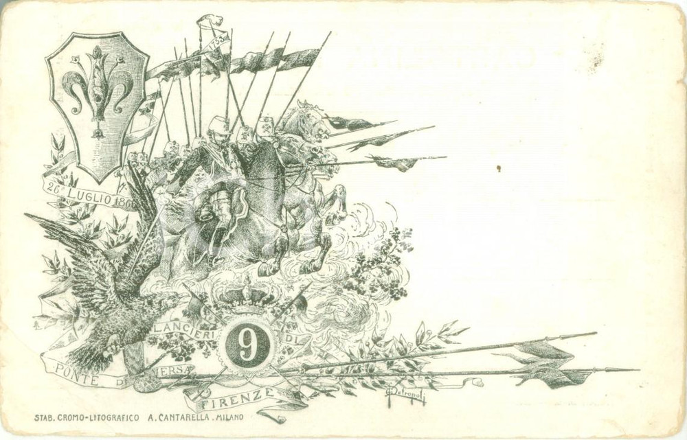 Cartolina originale da collezione 1900 ca FIRENZE 9° Lancieri di PONTE DI VERSA Cartolina reggimentale FP NV 1