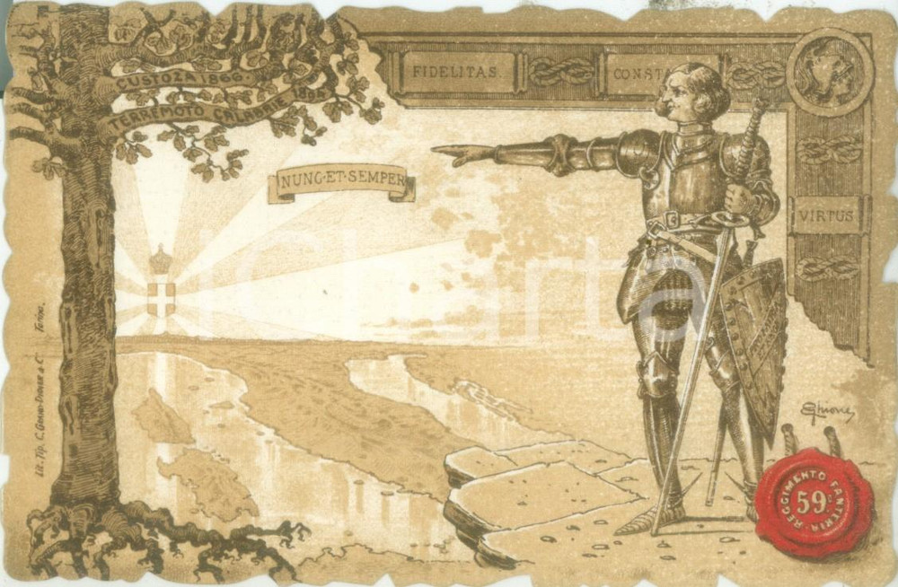 Cartolina originale da collezione 1900 ca 59Â° REGGIMENTO FANTERIA Cartolina reggimentale ILLUSTRATA FP NV 1