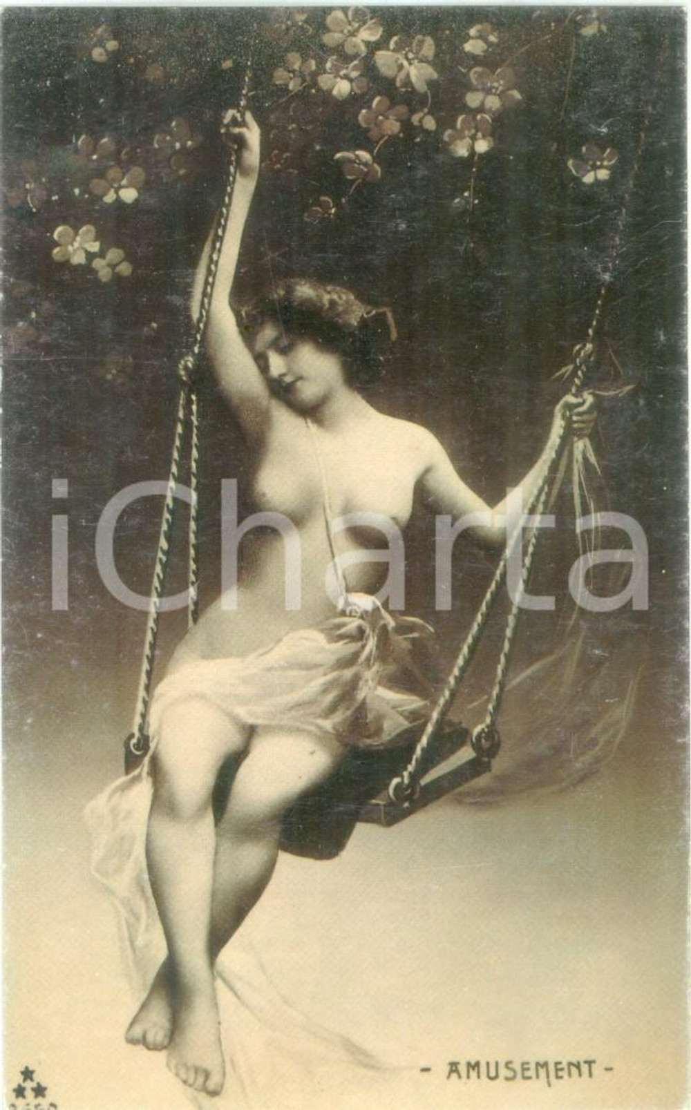 Cartolina originale da collezione 1930 ca EROTICA Ninfa nuda sull altalena Cartolina postale FP NV 1