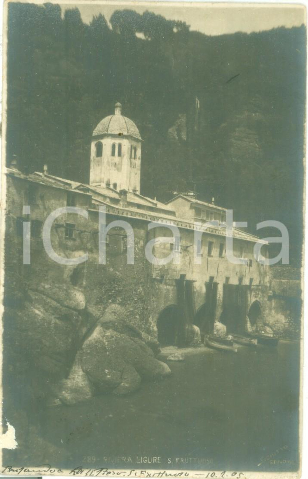 Cartolina originale da collezione 1905 CAMOGLI GE Barche in caletta abbazia di SAN FRUTTUOSO Cartolina FP VG 1