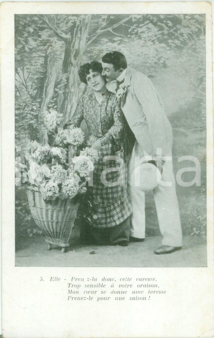Cartolina originale da collezione 1930 ca INNAMORATI Coppia di amanti con gerla di fiori Cartolina FP NV 1