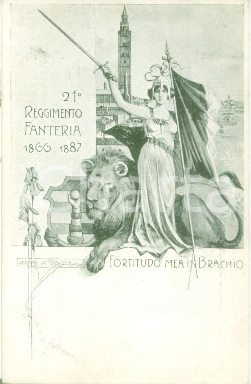 Cartolina originale da collezione 1900 ca 21Â° REGGIMENTO FANTERIA Cartolina reggimentale ILLUSTRATA FP NV 1