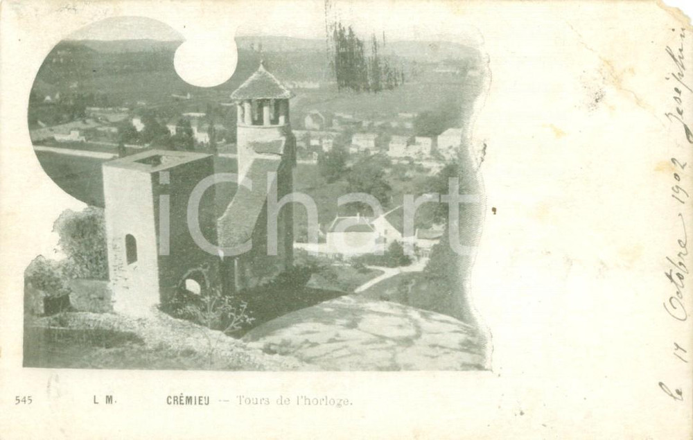 Cartolina originale da collezione 1902 CREMIEU FRANCE La Torre dell Orologio Cartolina FP VG DANNEGGIATA 1