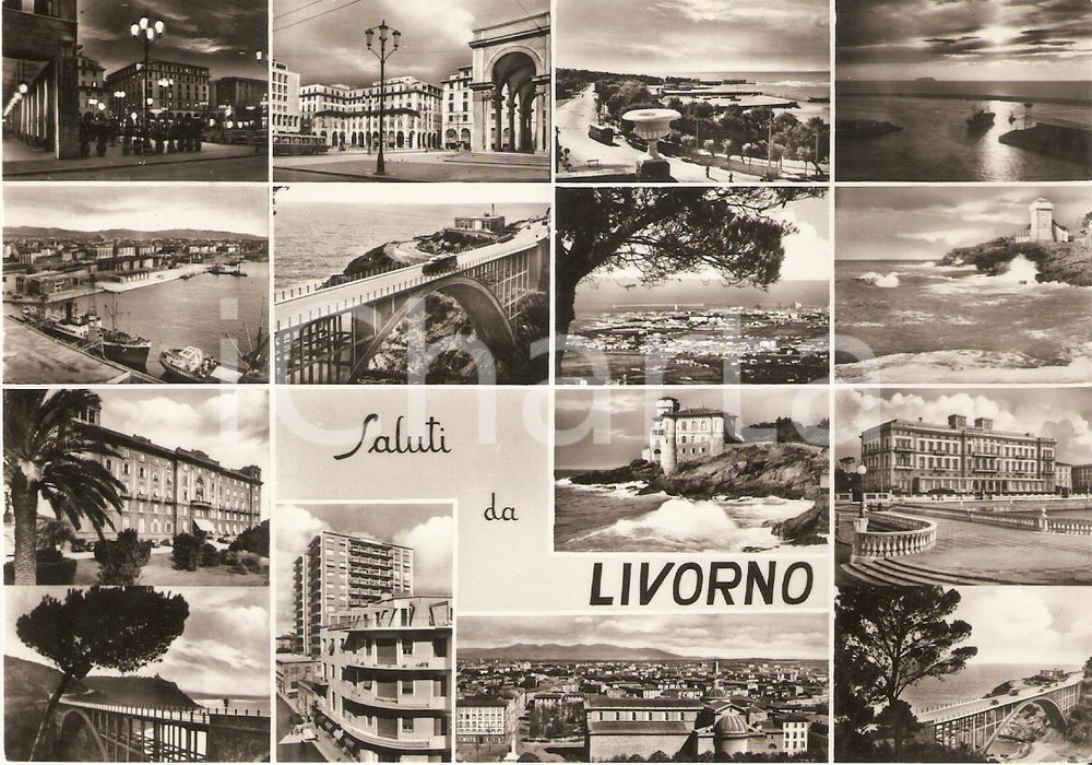 Cartolina originale da collezione 1956 LIVORNO Vedutine della cittÃ  Cartolina FG VG 1