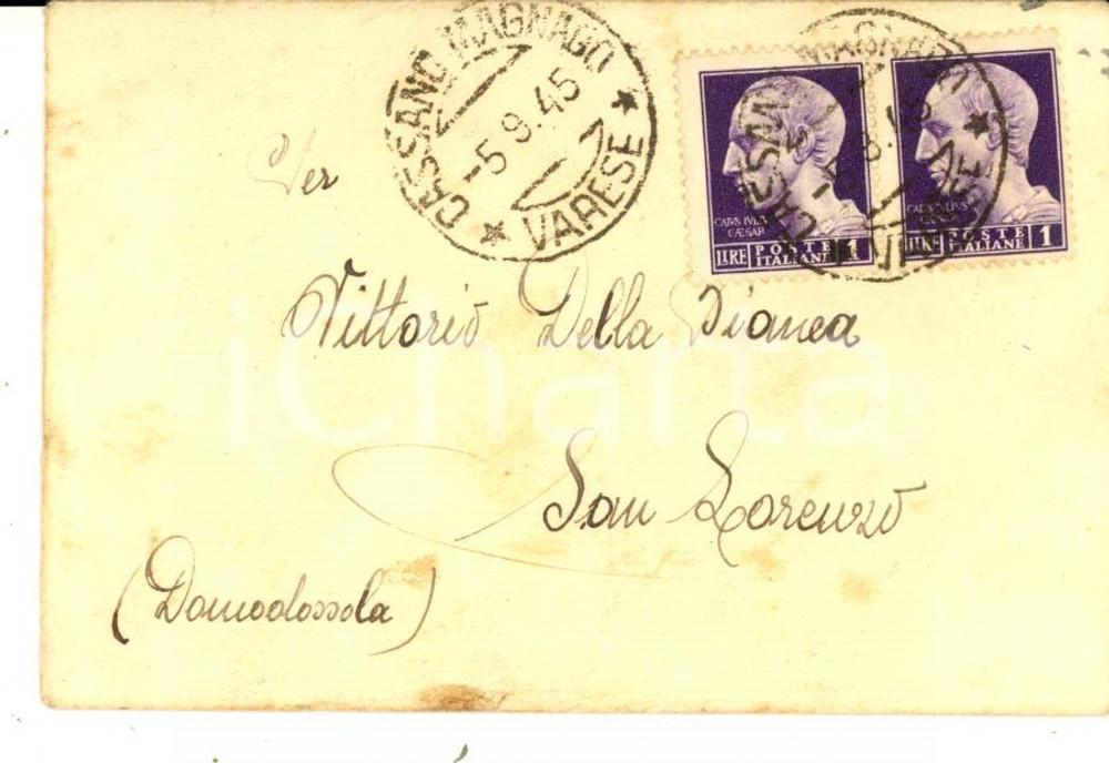 Cartolina originale da collezione 1945 STORIA POSTALE LUOGOTENENZA VARESE Busta Lire 1 imperiale senza fasci 1