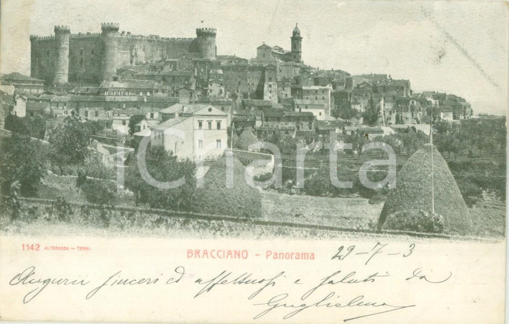 Cartolina originale da collezione 1903 BRACCIANO RM Panorama con Castello ORSINIODESCALCHI Cartolina FP VG 1