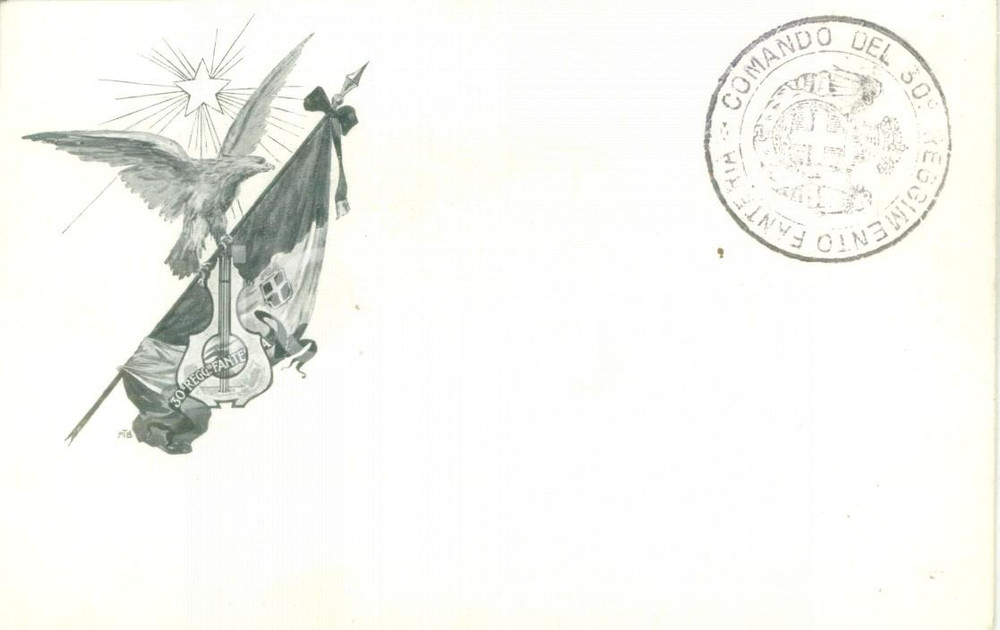Cartolina originale da collezione 1900 ca 30Â° REGGIMENTO FANTERIA Comando Cartolina reggimentale FP NV 1