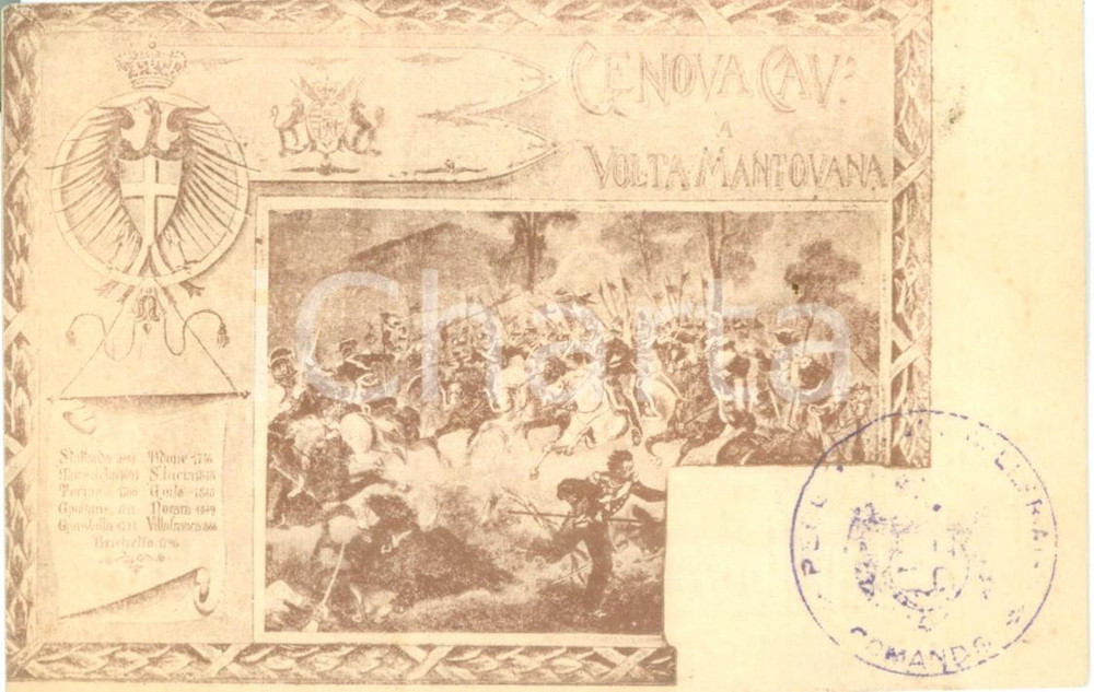 Cartolina originale da collezione 1900 ca GENOVA CAVALLERIA a Volta Mantovana Cartolina reggimentale FP NV 1