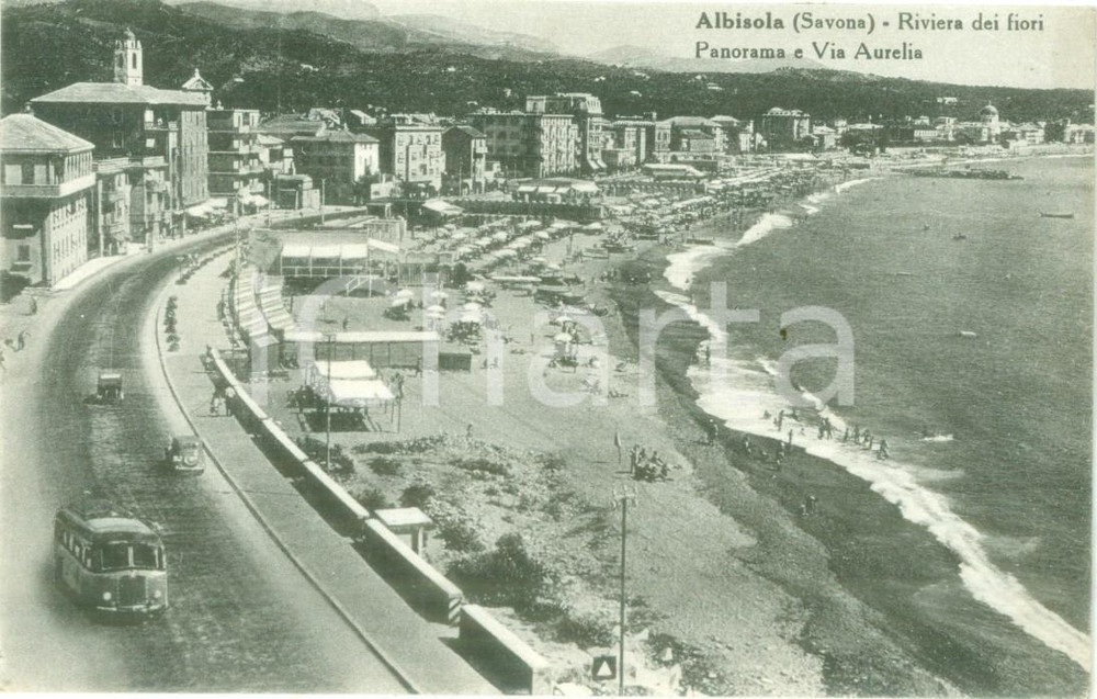 Cartolina originale da collezione 1950 ALBISOLA SUPERIORE SV Corriera sulla Via AURELIA Cartolina FP VG 1