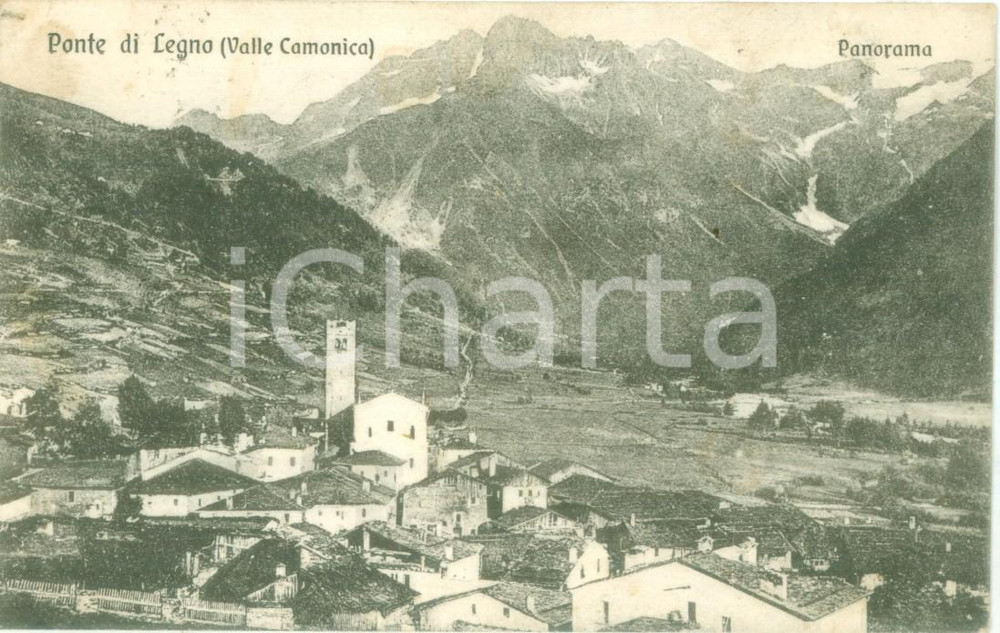 Cartolina originale da collezione 1919 PONTE DI LEGNO BS Panorama del paese in Valle CAMONICA Cartolina FP VG 1