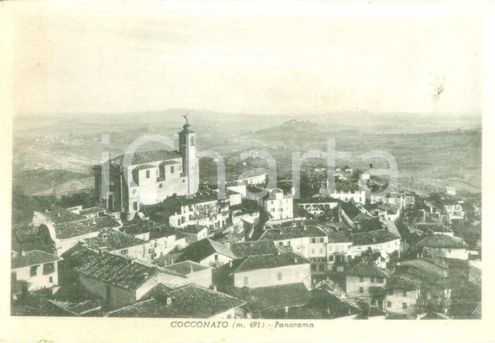 Cartolina originale da collezione 1945 ca COCCONATO AT Panorama con la chiesa parrocchiale Cartolina FG VG 1