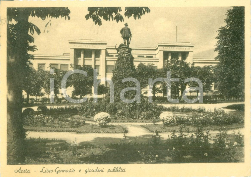 Cartolina originale da collezione 1957 AOSTA LiceoGinnasio e giardini pubblici Cartolina postale FG VG 1