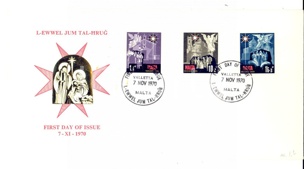 Materiale pubblicitario d’epoca 1970 STORIA POSTALE MALTA Christmas Envelope First day of issue 1