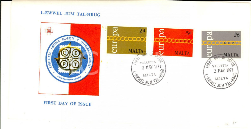 Materiale pubblicitario d’epoca 1971 STORIA POSTALE MALTA Conferenza Europea Envelope First day of issue 1