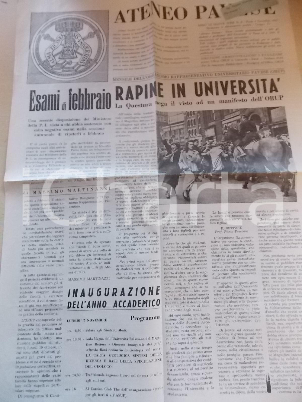 Giornale, rivista storica 1955 PAVIA ATENEO PAVESE Rapine in UniversitÃ  Mensile dell ORUP Anno VII nÂ° 8 1