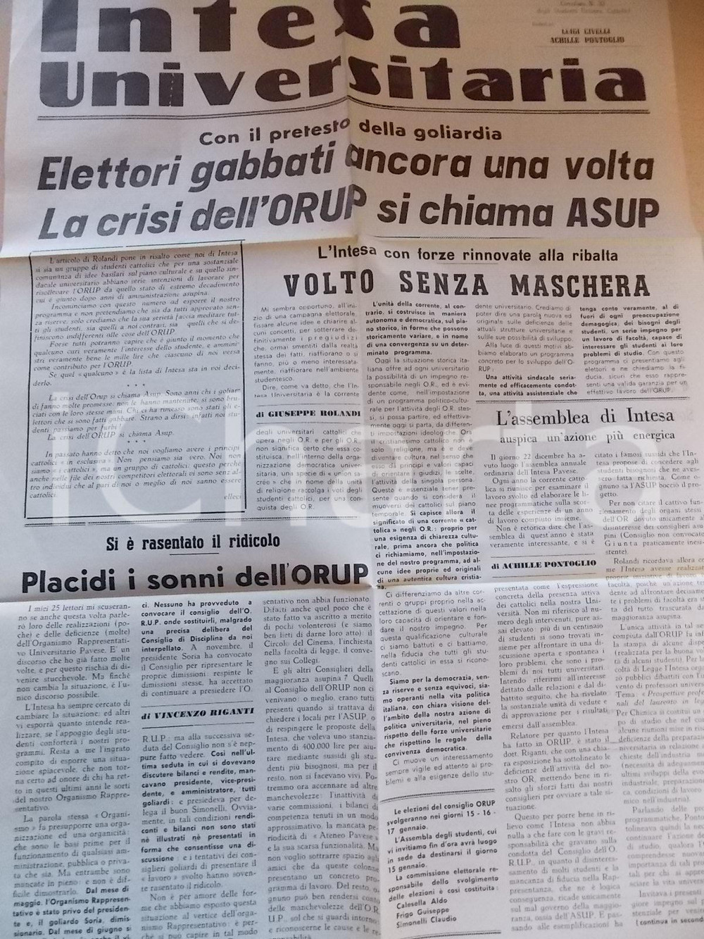 Giornale, rivista storica 1956 PAVIA INTESA UNIVERSITARIA Elettori gabbati con il pretesto della goliardia 1