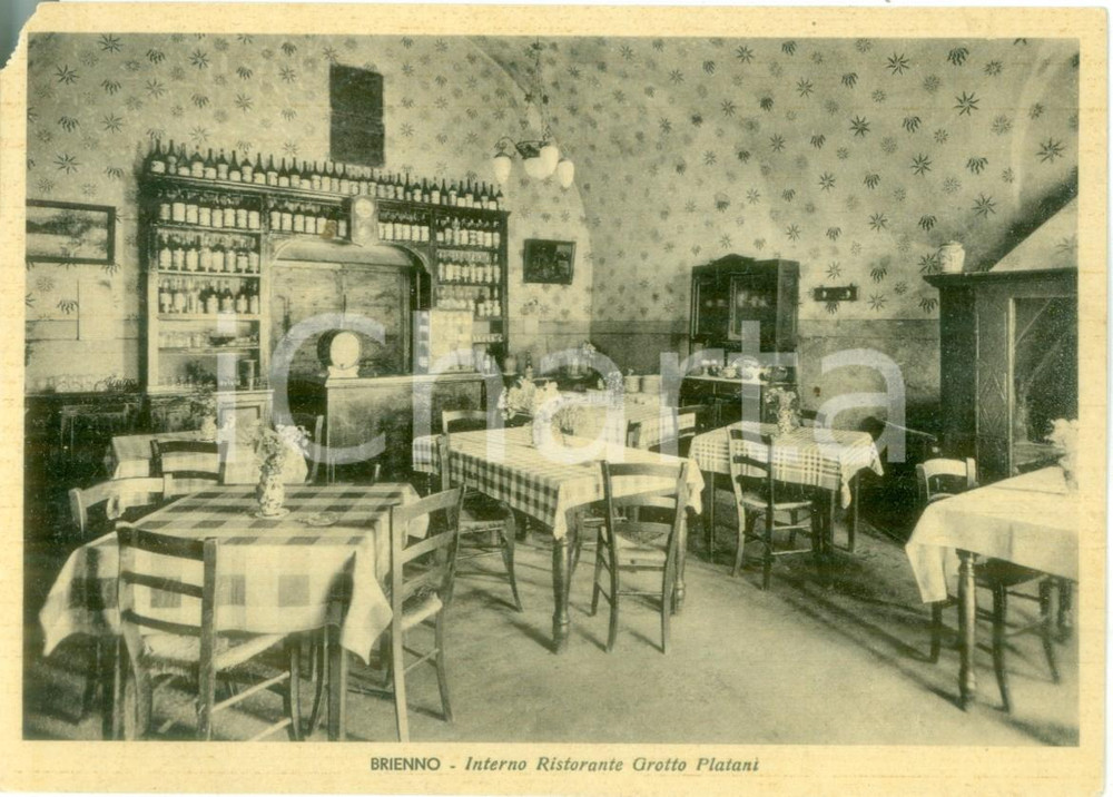 Cartolina originale da collezione 1941 BRIENNO CO Interno ristorante GROTTO PLATANI Cartolina postale FG NV 1