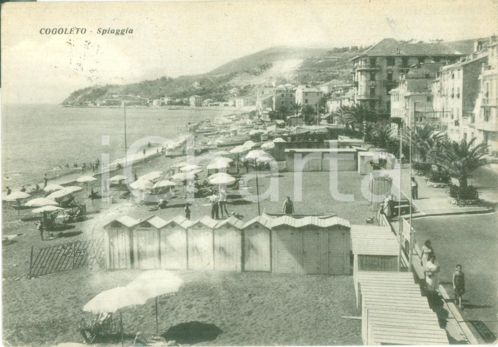 Cartolina originale da collezione 1956 COGOLETO GE Veduta della spiaggia con bagnanti Cartolina FG VG 1
