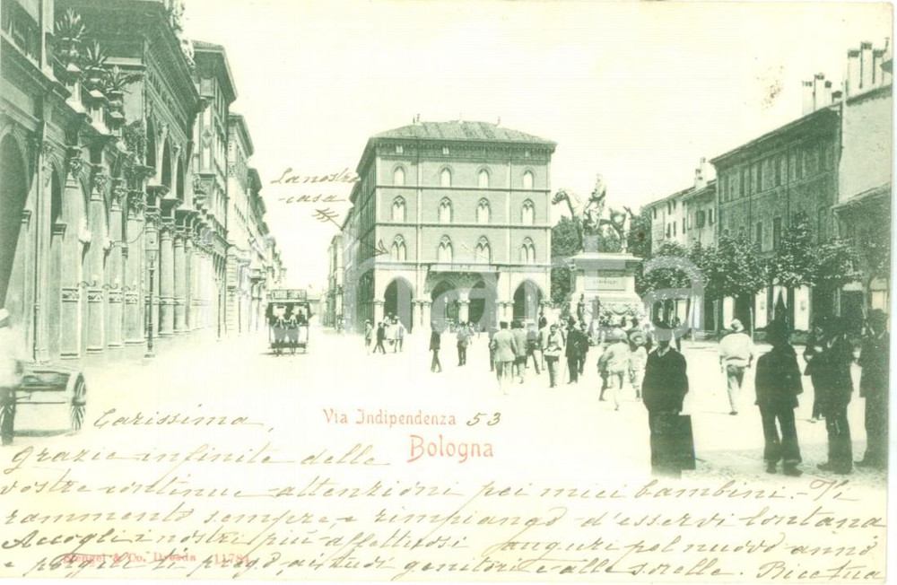 Cartolina originale da collezione 1910 BOLOGNA Carrozza Cordiale CAMPARI in Via Indipendenza Cartolina ANIMATA 1