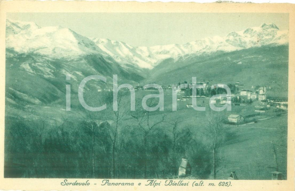 Cartolina originale da collezione 1936 SORDEVOLO BI Panorama e Alpi Biellesi Cartolina FP VG 1