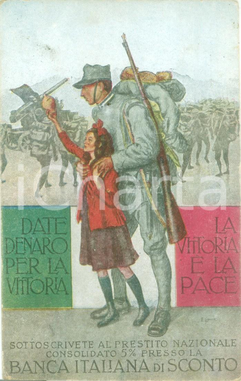 Cartolina originale da collezione 1915 ca PROPAGANDA WW1 Banca Italiana di Sconto Cartolina FP NV 1