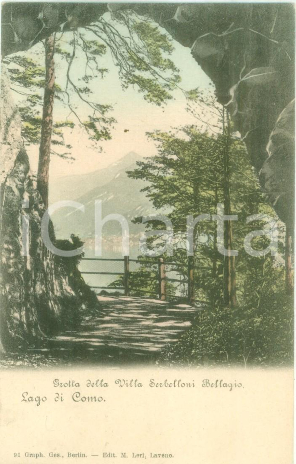 Cartolina originale da collezione 1908 BELLAGIO CO Grotta della Villa SERBELLONI Cartolina FP VG 1