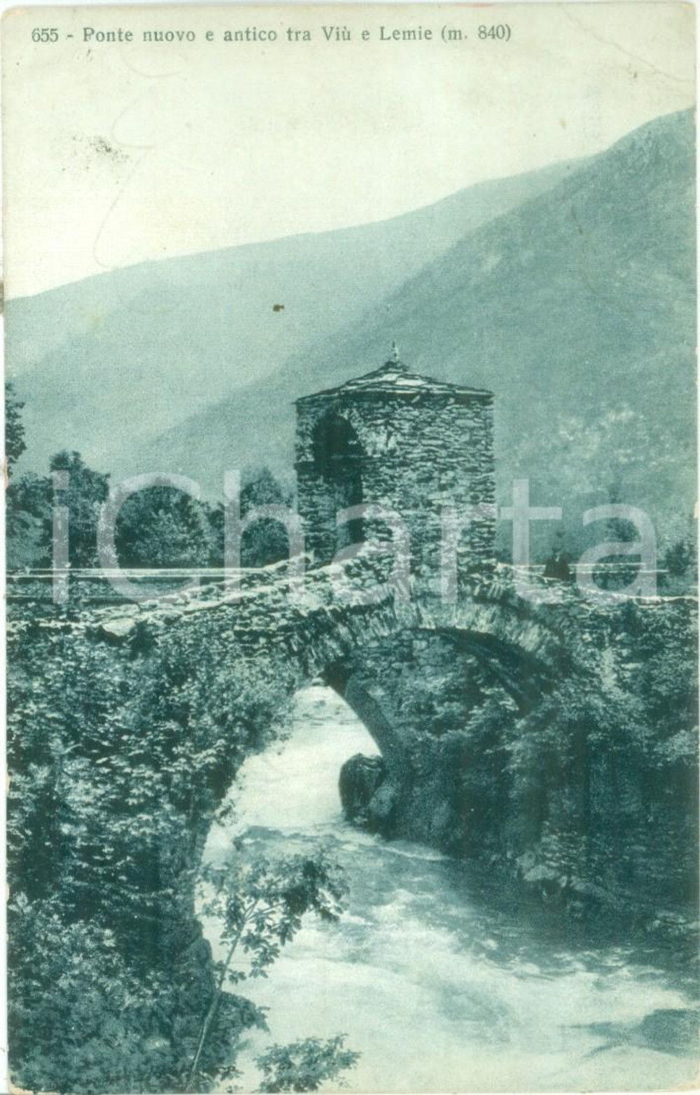 Cartolina originale da collezione 1925 ca VIÃ™ TO Ponte nuovo e antico vicino a LEMIE Cartolina FP VG 1