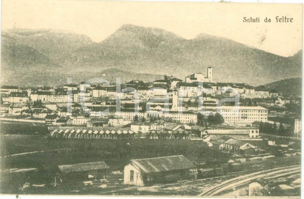 Cartolina originale da collezione 1930 ca FELTRE BL Panorama della cittÃ  con ferrovia Cartolina FP NV 1