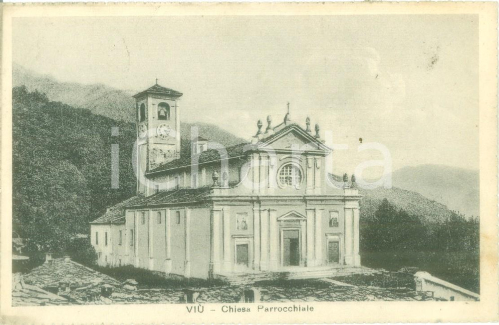 Cartolina originale da collezione 1925 VIU  TO Veduta della Chiesa parrocchiale Cartolina FP VG 1