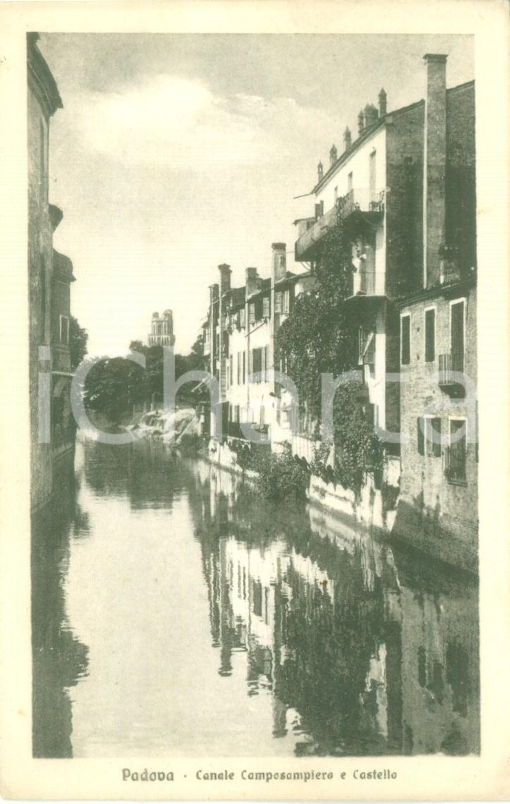 Cartolina originale da collezione 1922 PADOVA Canale Camposampiero e Castello Cartolina FP VG 1