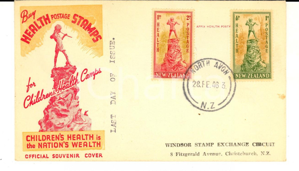 Materiale pubblicitario d’epoca 1946 NEW ZEALAND Health Postage Stamps for Children s Health FDC 1