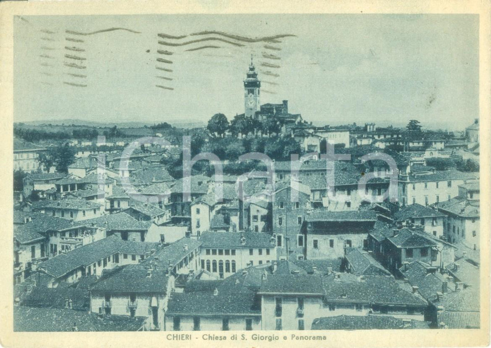 Cartolina originale da collezione 1943 CHIERI TO Chiesa di SAN GIORGIO e panorama Cartolina postale FG VG 1
