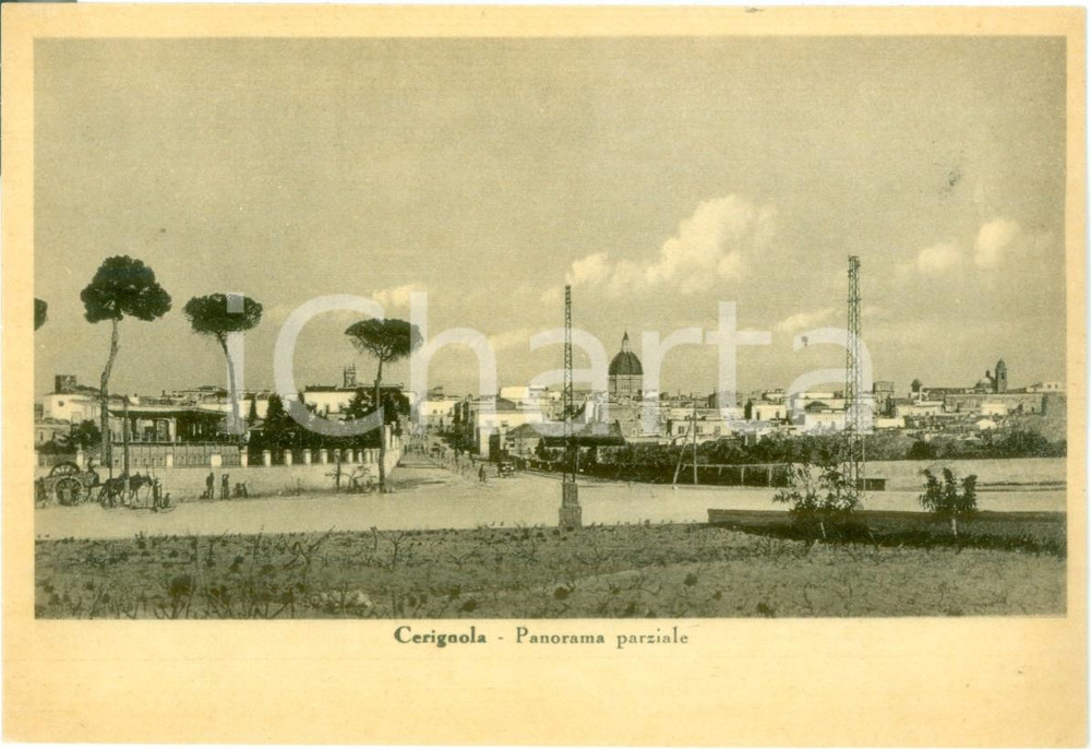 Cartolina originale da collezione 1949 CERIGNOLA FG Panorama parziale con carretto Cartolina postale FG NV 1