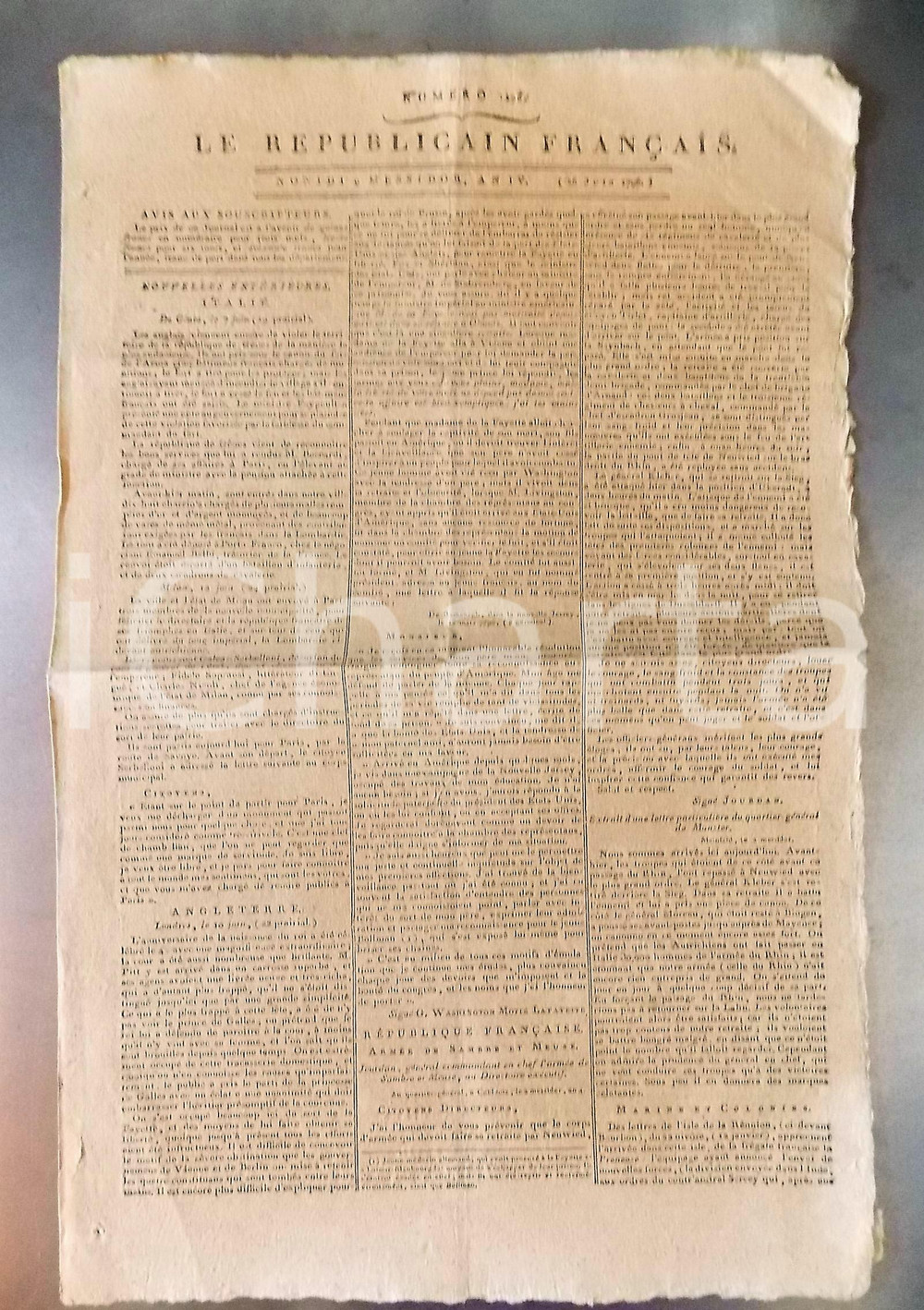Giornale, rivista storica 1796 LE REPUBLICAIN FRANCAIS Gazette REVOLUTION n° 1296 Armée SAMBRE et MEUSE 1