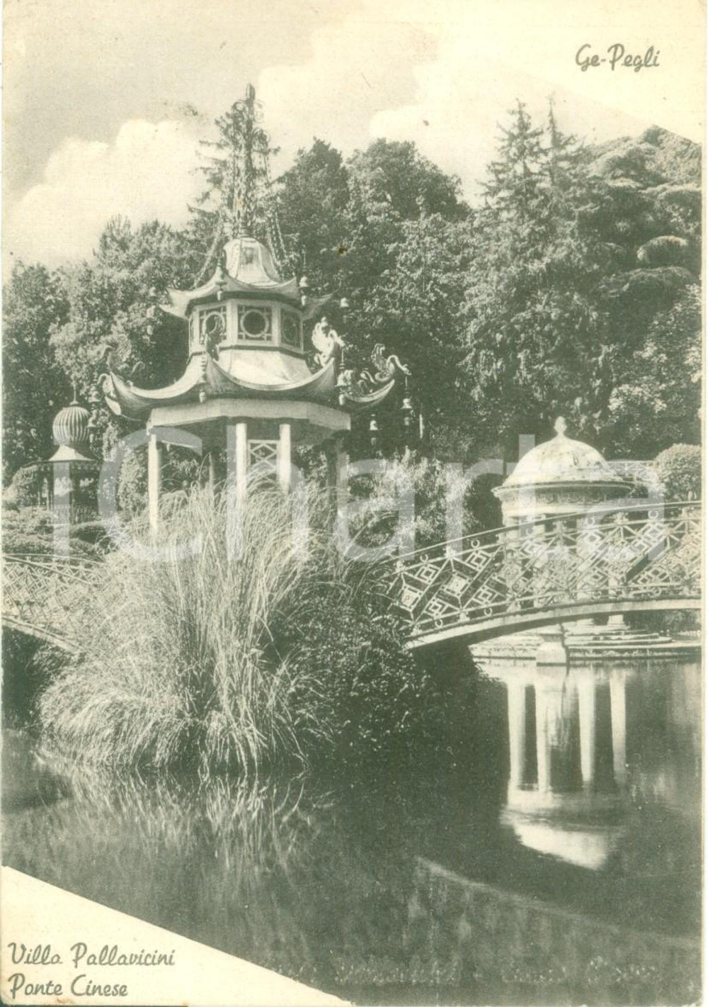 Cartolina originale da collezione 1950 GENOVA PEGLI Il ponte cinese di Villa PALLAVICINI Cartolina FG VG 1