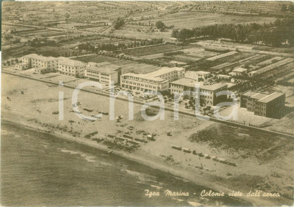 1940 ca BELLARIA IGEA MARINA (RN) Le Colonie viste dall'aereo Cartolina FG NV