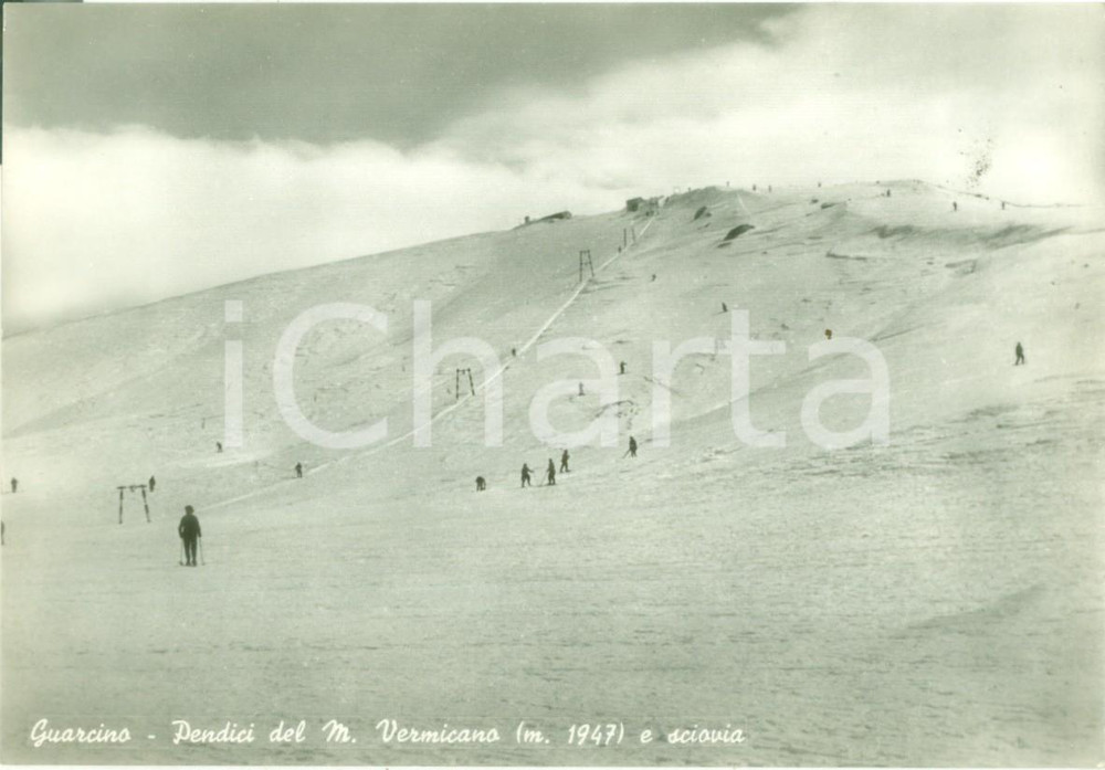 Cartolina originale da collezione 1965 ca GUARCINO FR Sciatori alle pendici del Monte VERMICANO Cartolina FG NV 1