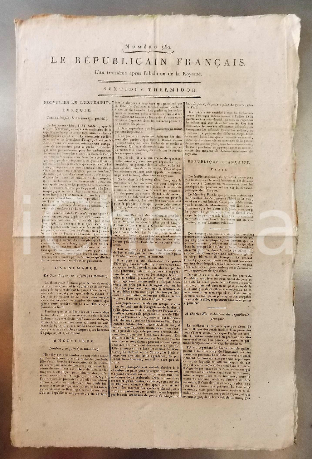 Giornale, rivista storica 1795 LE REPUBLICAIN FRANCAIS Gazette REVOLUTION nÂ° 969 A Charles HIS 1