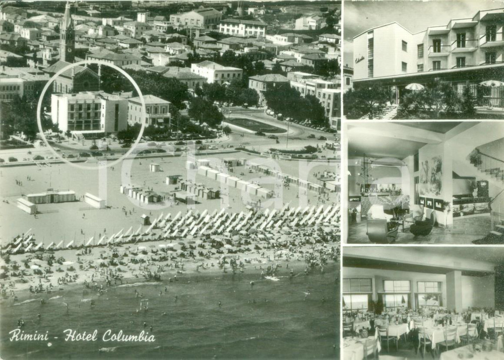 Cartolina originale da collezione 1959 RIMINI Vedutine dell Hotel COLUMBIA Cartolina postale FG VG 1